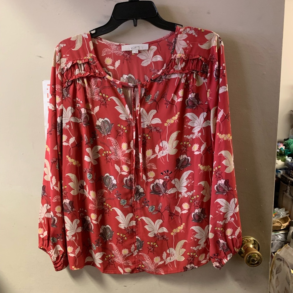 Loft long sleeve, v neck, floral print blouse
